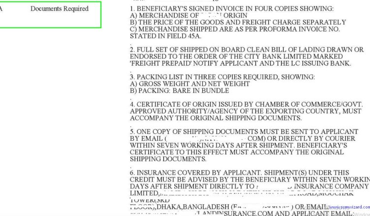 Field 46a Documents Required In Letter Of Credit L C Scm Wizard